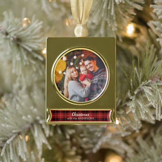 パーソナライズされたクリスマスツリーゴールデンオーナメント ゴールドプレートバナーオーナメント (ツリー)