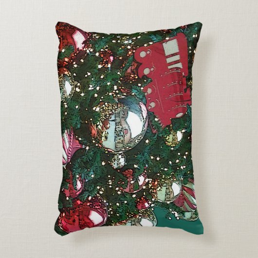 パーソナライズされたクリスマスツリーユニオン駅列車 アクセントクッション (正面(垂直))