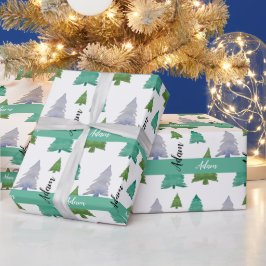 パーソナライズされたクリスマスツリー水彩画 ラッピングペーパー