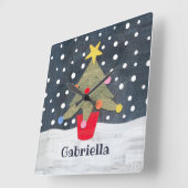 パーソナライズされたクリスマスツリー スクエア壁時計 (傾斜)