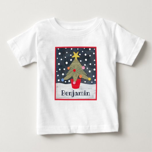 パーソナライズされたクリスマスツリー ベビーTシャツ (正面)