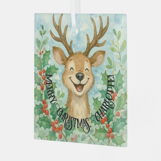 パーソナライズされたクリスマストナカイオーナメント ガラスオーナメント (正面左)