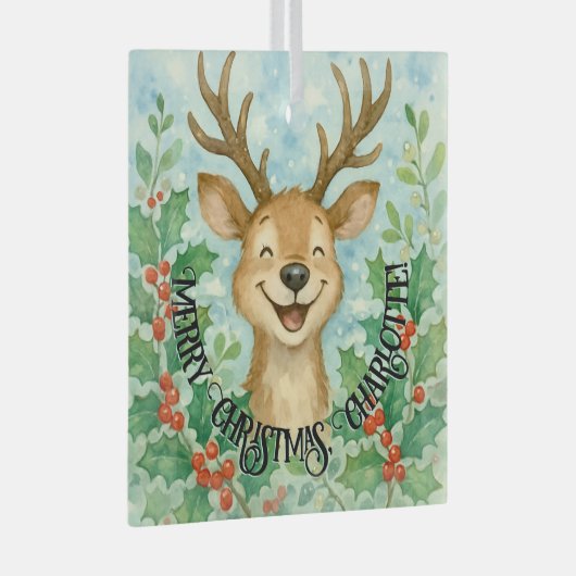 パーソナライズされたクリスマストナカイオーナメント ガラスオーナメント (正面右)