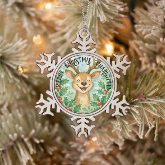 パーソナライズされたクリスマストナカイオーナメント スノーフレークピューターオーナメント (ツリー)