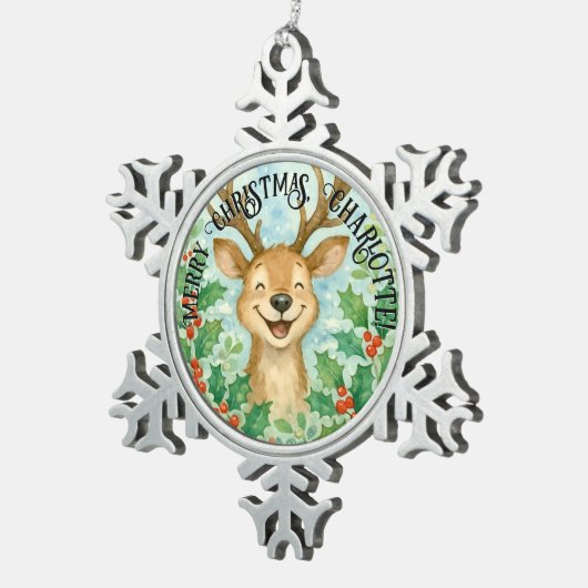 パーソナライズされたクリスマストナカイオーナメント スノーフレークピューターオーナメント (右)