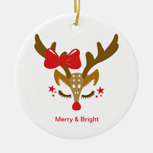 パーソナライズされたクリスマストナカイ顔 セラミックオーナメント (正面)