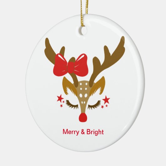 パーソナライズされたクリスマストナカイ顔 セラミックオーナメント (左)