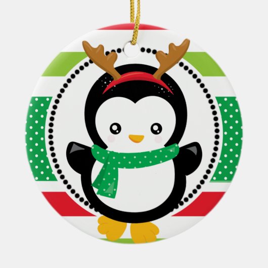 パーソナライズされたクリスマストナディアペンギン セラミックオーナメント (正面)