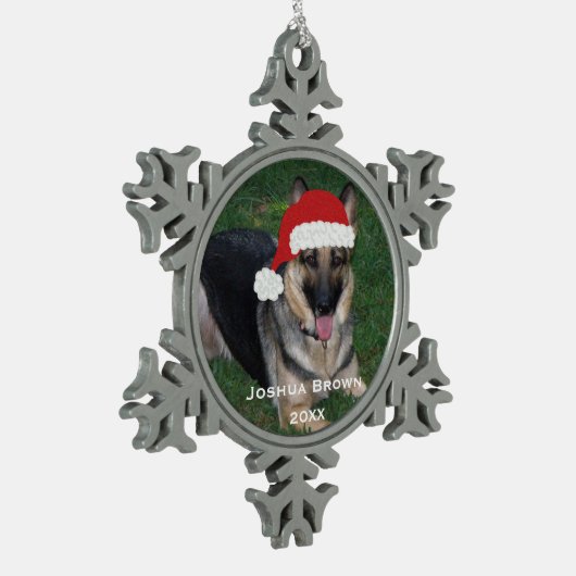 パーソナライズされたクリスマスドイツの羊飼いオーナメント スノーフレークピューターオーナメント (左)