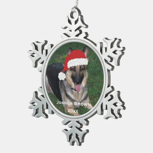 パーソナライズされたクリスマスドイツの羊飼いオーナメント スノーフレークピューターオーナメント (右)