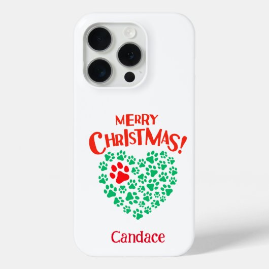 パーソナライズされたクリスマスドッグポーハートレッド&グリーン Case-Mate iPhoneケース (裏面)