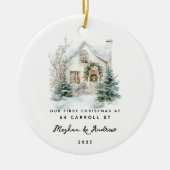 パーソナライズされたクリスマスニューホーム セラミックオーナメント (正面)