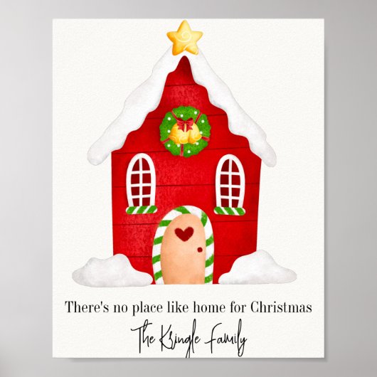 パーソナライズされたクリスマスハウスファミリーネームアートプリント ポスター (正面)