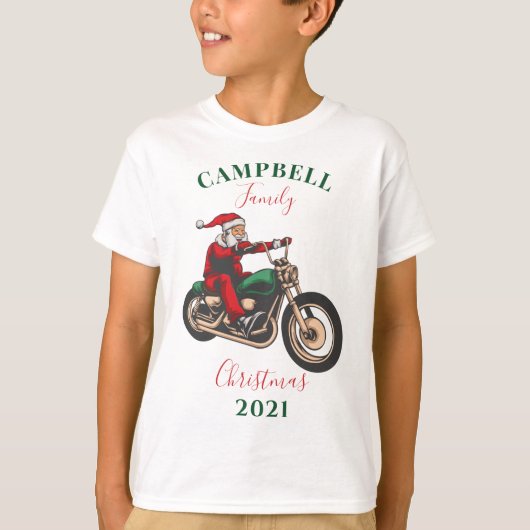 パーソナライズされたクリスマスバイクのファミリーマッチング Tシャツ (正面)