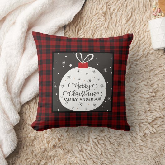 パーソナライズされたクリスマスバッファロープレイドキュートBauble クッション (ブランケット)