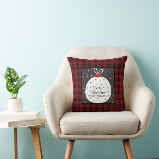 パーソナライズされたクリスマスバッファロープレイドキュートBauble クッション (椅子)