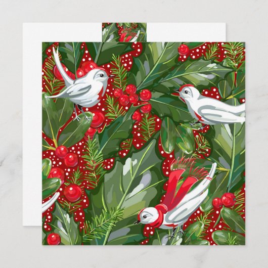 パーソナライズされたクリスマスバーズフラットホリデーカード シーズンカード (正面/裏面)