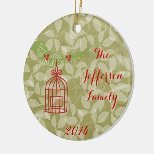 パーソナライズされたクリスマスバードケージファミリーオーナメント セラミックオーナメント (左)