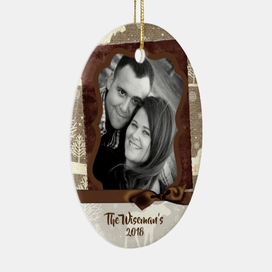 パーソナライズされたクリスマスバーラップディアフォトオーナメント セラミックオーナメント (右)