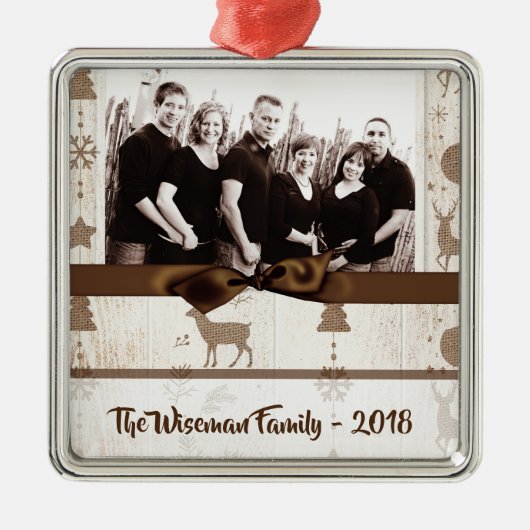 パーソナライズされたクリスマスバーラップディアフォトオーナメント メタルオーナメント (正面)