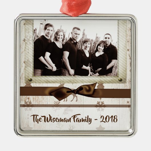 パーソナライズされたクリスマスバーラップディアフォトオーナメント メタルオーナメント (正面)