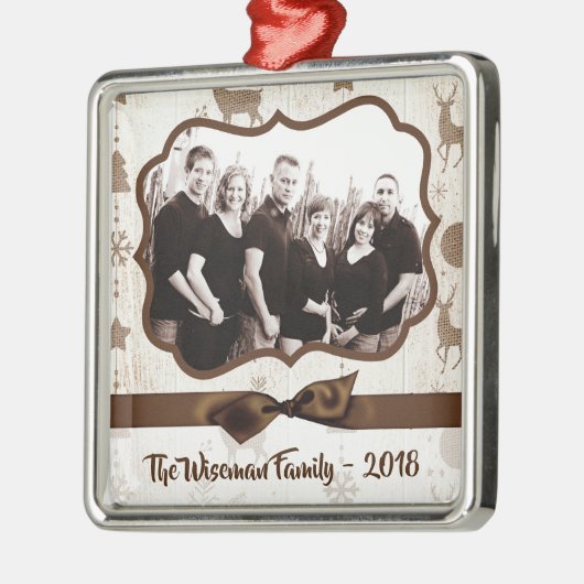 パーソナライズされたクリスマスバーラップディアフォトオーナメント メタルオーナメント (左)