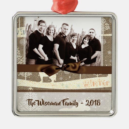パーソナライズされたクリスマスバーラップディアフォトオーナメント メタルオーナメント (正面)