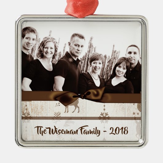 パーソナライズされたクリスマスバーラップディアフォトオーナメント メタルオーナメント (正面)