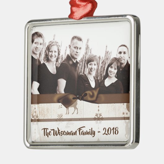 パーソナライズされたクリスマスバーラップディアフォトオーナメント メタルオーナメント (左)