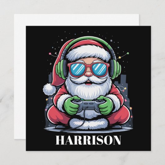 パーソナライズされたクリスマスビデオゲームサンタ Xmas シーズンカード (正面/裏面)