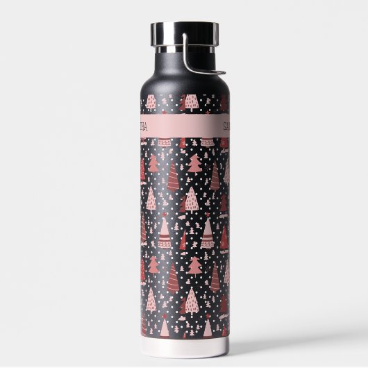 パーソナライズされたクリスマスピンクホリデーツリー ウォーターボトル (左面)
