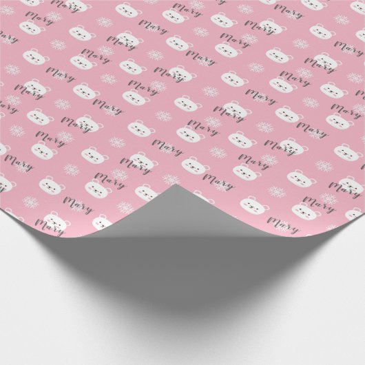 パーソナライズされたクリスマスピンクポーラーベアーガール ラッピングペーパー (角)