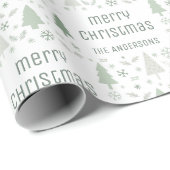 パーソナライズされたクリスマスファミリー名Sage Green ラッピングペーパー (ロールコーナー)