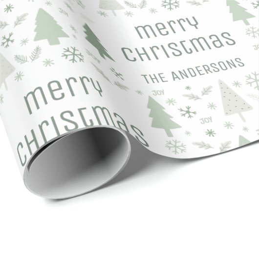 パーソナライズされたクリスマスファミリー名Sage Green ラッピングペーパー (ロールコーナー)