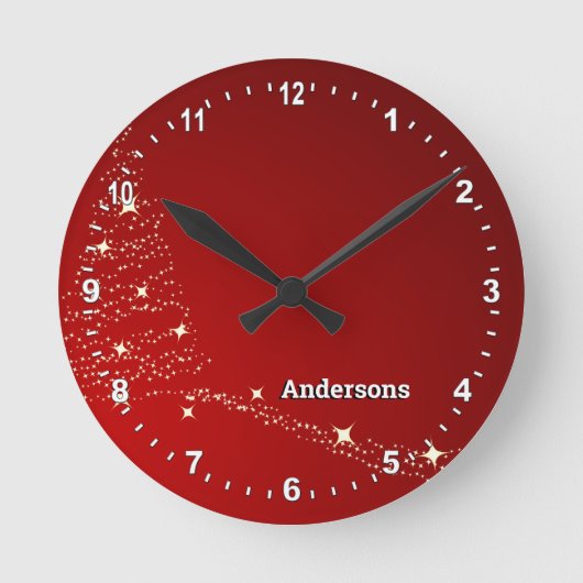 パーソナライズされたクリスマスファミリー時計、ツリー灯 ラウンド壁時計 (正面)