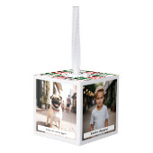 パーソナライズされたクリスマスフォトラブ引用文ファームハウス キューブオーナメント (裏面アングル)