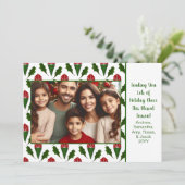 パーソナライズされたクリスマスフォトレッドローズ&ホリーアート シーズンカード (スタンド正面)