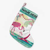 パーソナライズされたクリスマスフラミンゴホリデーシーン スモールクリスマスストッキング (正面 (吊り時))