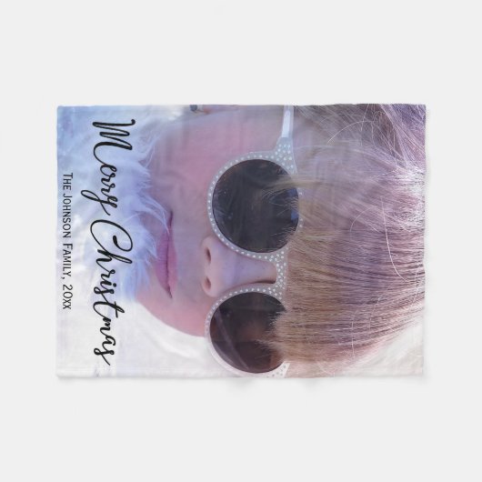 パーソナライズされたクリスマスフリースブランケットの写真の追加 フリースブランケット (正面(横))