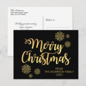 パーソナライズされたクリスマスブラックゴールドグリッター シーズンポストカード (正面/裏面)