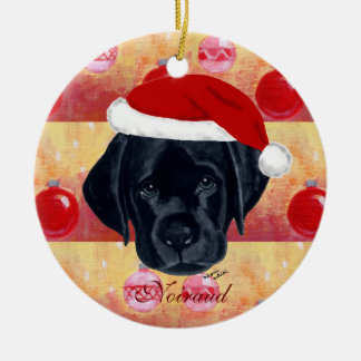 パーソナライズされたクリスマスブラックラブラドール子犬 セラミックオーナメント