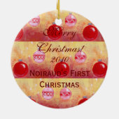 パーソナライズされたクリスマスブラックラブラドール子犬 セラミックオーナメント (裏面)