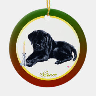 パーソナライズされたクリスマスブラックラブラドール子犬 セラミックオーナメント