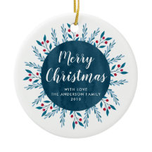 パーソナライズされたクリスマスブルーの水彩フローラ