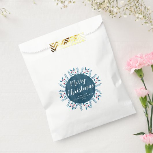パーソナライズされたクリスマスブルーの水彩フローラ フェイバーバッグ (封をした状態)