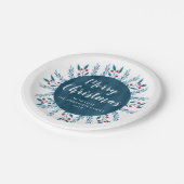 パーソナライズされたクリスマスブルーの水彩フローラ ペーパープレート (アングル)