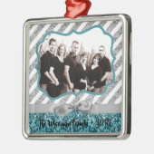 パーソナライズされたクリスマスブルーグリッターフォトオーナメント メタルオーナメント (左)
