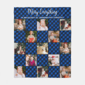 パーソナライズされたクリスマスブループレイド写真コラージュ フリースブランケット (正面)