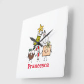 パーソナライズされたクリスマスプディングキャンディーケーン雪だるま スクエア壁時計 (傾斜)