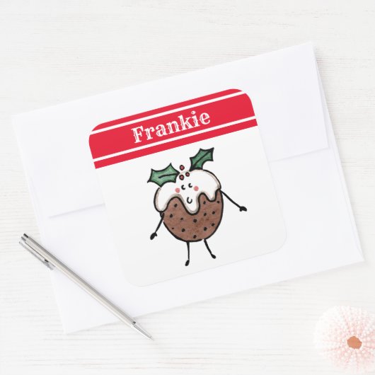 パーソナライズされたクリスマスプリン広場ステッカー スクエアシール (封筒)